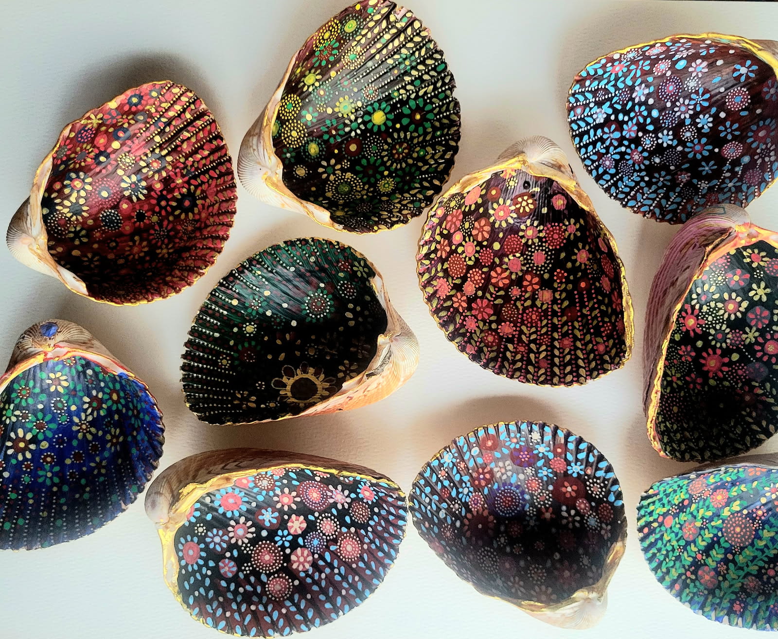 Shells painted with colorful patterns